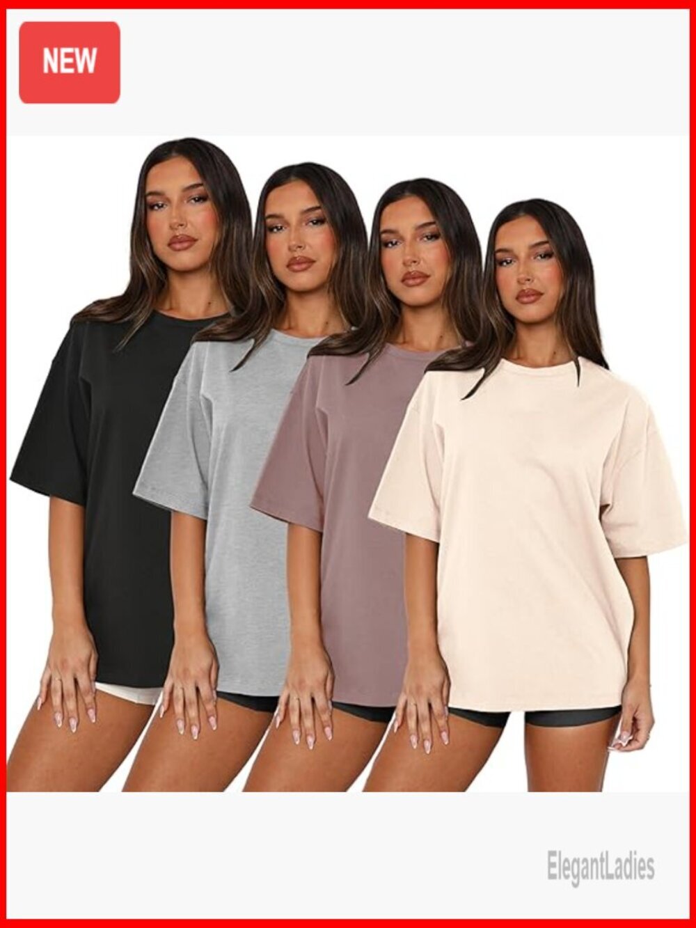 4 Pack Oversized Cotton Blend Tees Loose Fit Crew Neck Short Sleeve